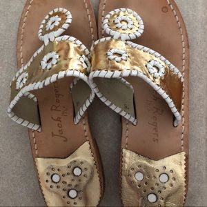Jack Rogers gold and white sandals Size 8 EUC